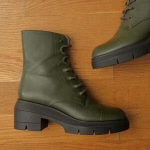 Stuart Weitzman Nisha Leather Lug Sole Combat Boots Olive Green Women's 8.5C